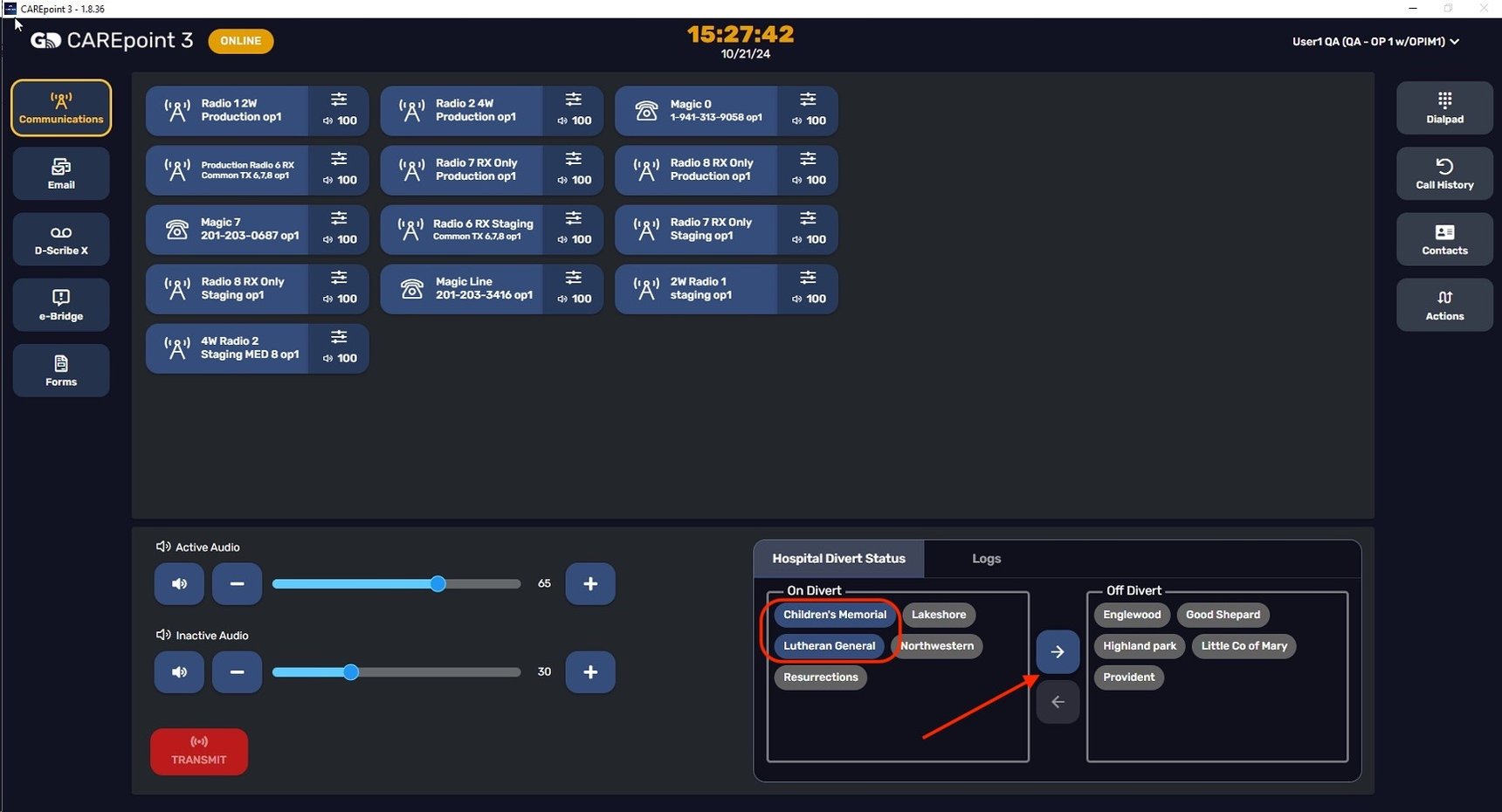 Utilizing the CAREpoint 3 divert feature